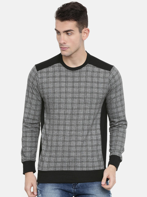

ARISE Men Grey & Black Self Checked Pullover Sweatshirt