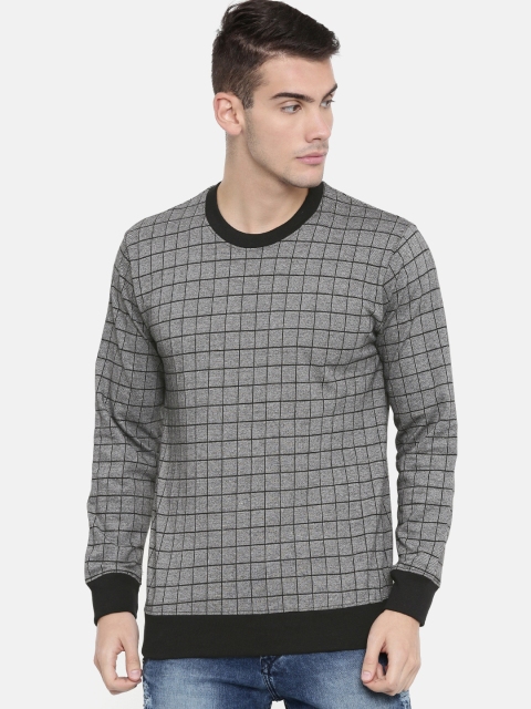 

ARISE Men Grey & Black Self Checked Pullover Sweatshirt