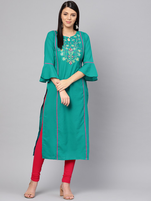 

Varanga Women Green Yoke Design Straight Kurta