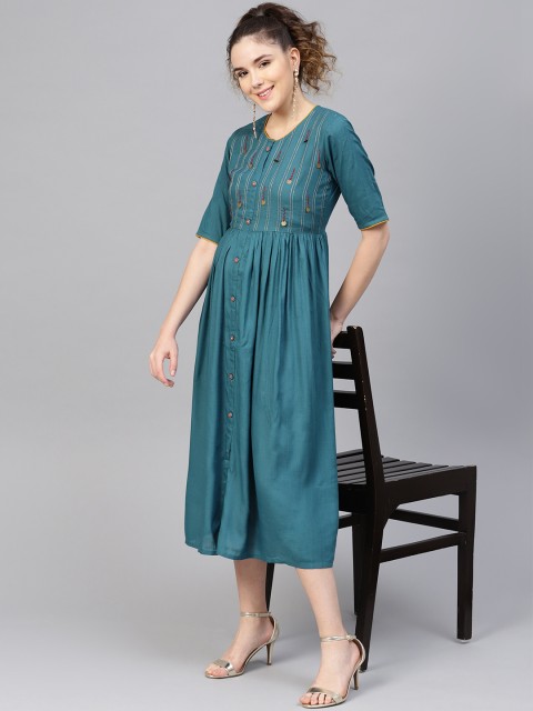 

Varanga Women Teal Blue A-Line Dress