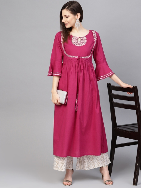 

Varanga Women Magenta & White Solid Kurta with Palazzos