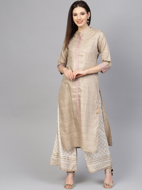 

Varanga Women Beige & Off-White Printed Kurta with Palazzos