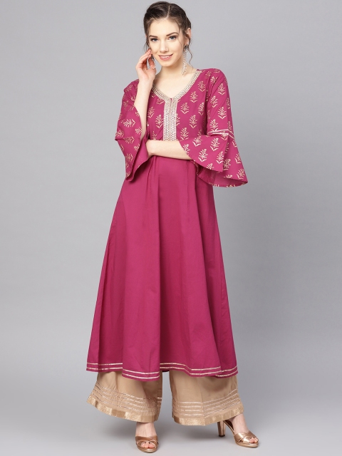 

Varanga Women Magenta & Beige Printed Kurta with Palazzos