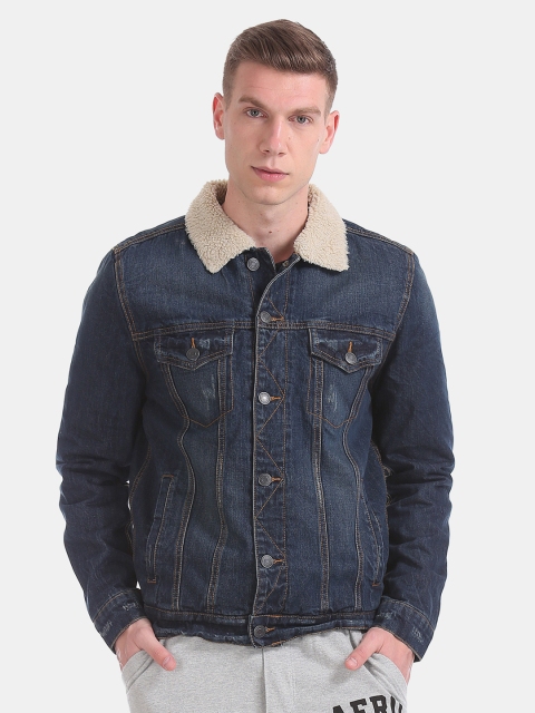 

Aeropostale Men Blue Solid Denim Jacket