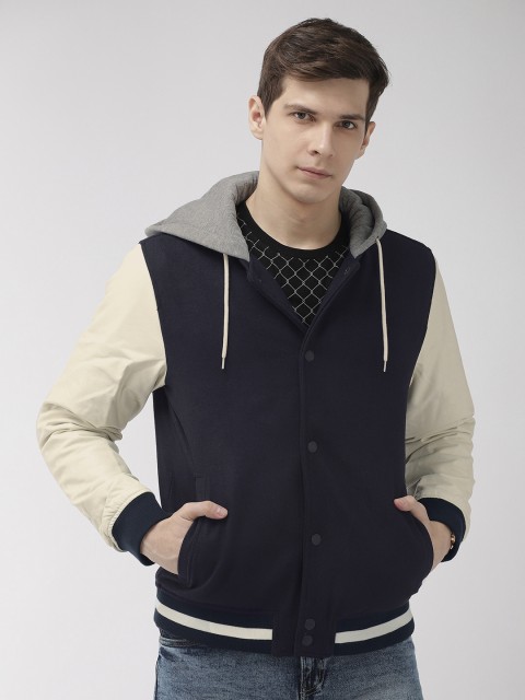 

Aeropostale Men Navy Blue Solid Hooded Bomber Jacket