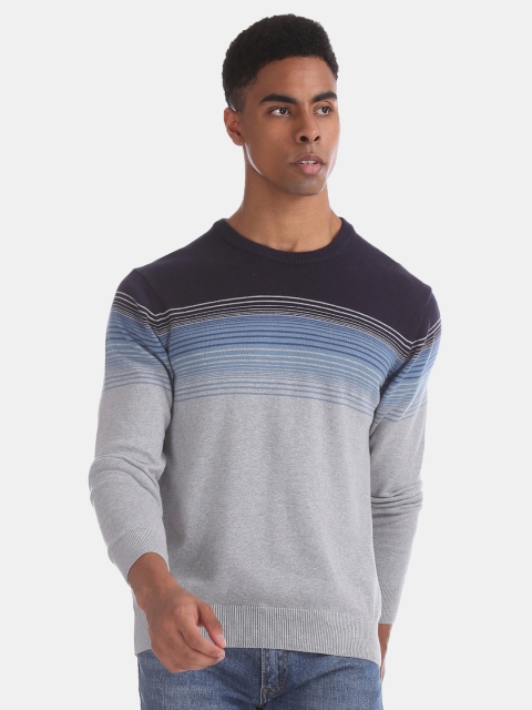 

Aeropostale Men Blue & Grey Colourblocked Pullover Sweater