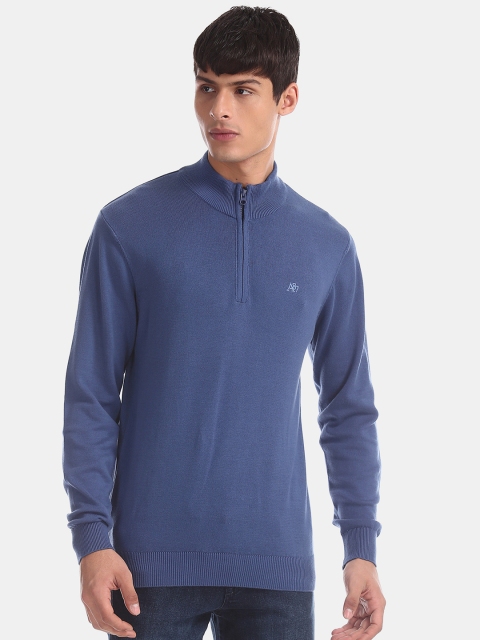 

Aeropostale Men Blue Solid Pullover Sweater