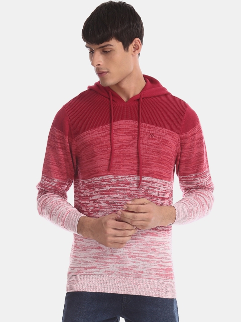 

Aeropostale Men Red & White Colourblocked Pullover Hooded Sweater