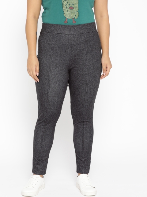 

aLL Plus Size Women Charcoal Grey Solid Treggings