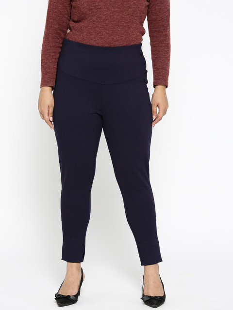 

aLL Plus Size Women Navy Blue Solid Treggings