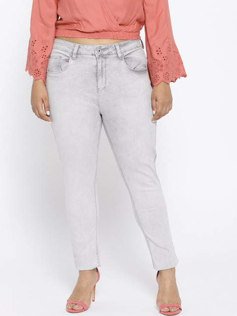 

aLL Plus Size Women Grey Slim Fit Mid-Rise Clean Look Stretchable Jeans