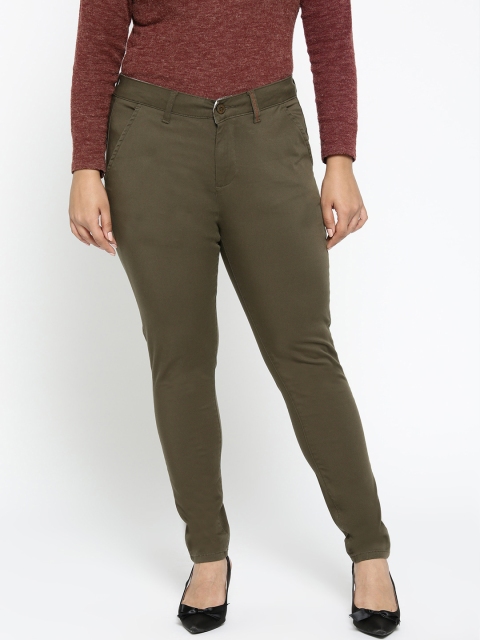 

aLL Plus Size Women Olive Green Regular Fit Solid Chinos