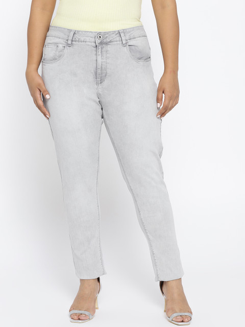 

aLL Plus Size Women Grey Slim Fit Mid-Rise Clean Look Stretchable Jeans