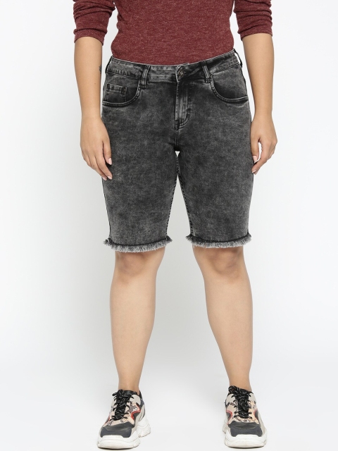 

aLL Plus Size Women Black Washed Regular Fit Denim Shorts