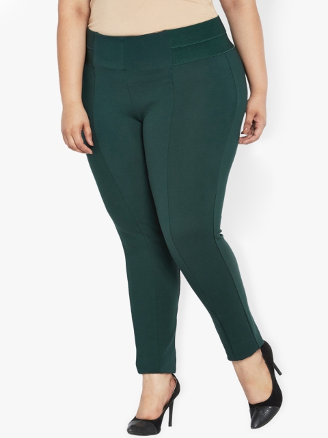 

aLL Plus Size Women Teal Green Solid Treggings