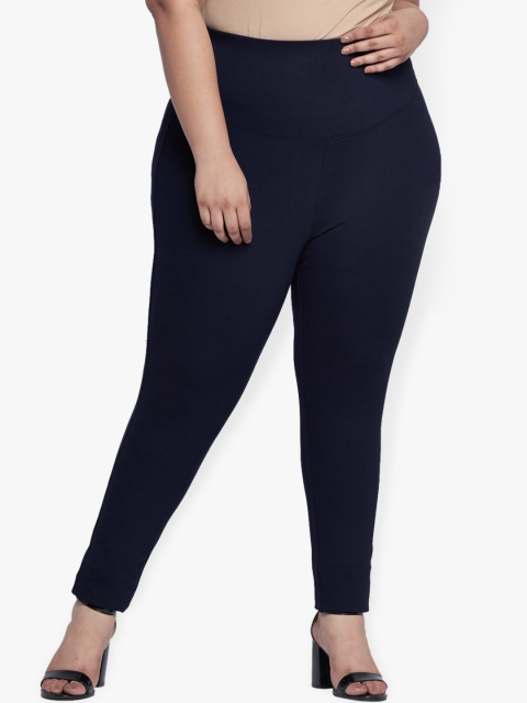 

aLL Plus Size Women Navy Blue Solid Regular Fit Treggings