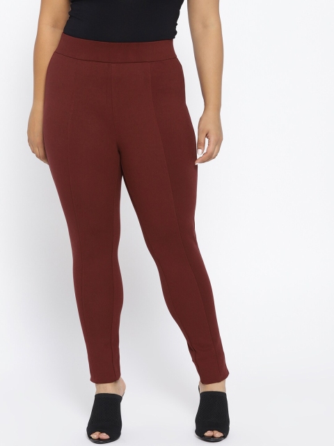 

aLL Plus Size Women Burgundy Solid Treggings