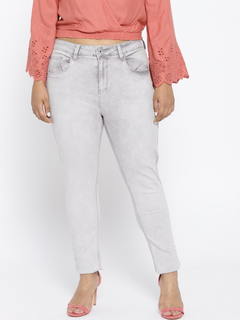 

aLL Plus Size Women Grey Slim Fit Mid-Rise Clean Look Stretchable Jeans