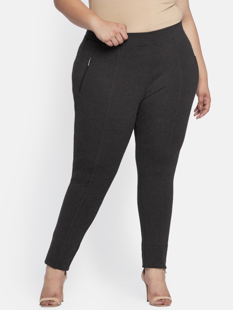 

aLL Plus Size Women Charcoal Grey Solid Regular Fit Treggings