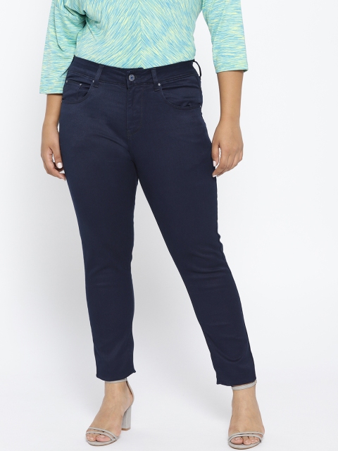 

aLL Plus Size Women Navy Blue Slim Fit Mid-Rise Clean Look Stretchable Jeans