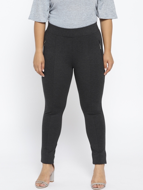 

aLL Plus Size Women Charcoal Grey Solid Treggings