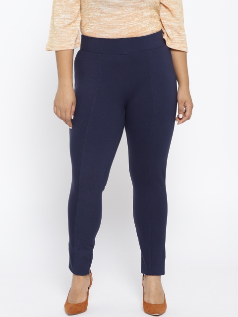 

aLL Plus Size Women Navy Blue Solid Treggings