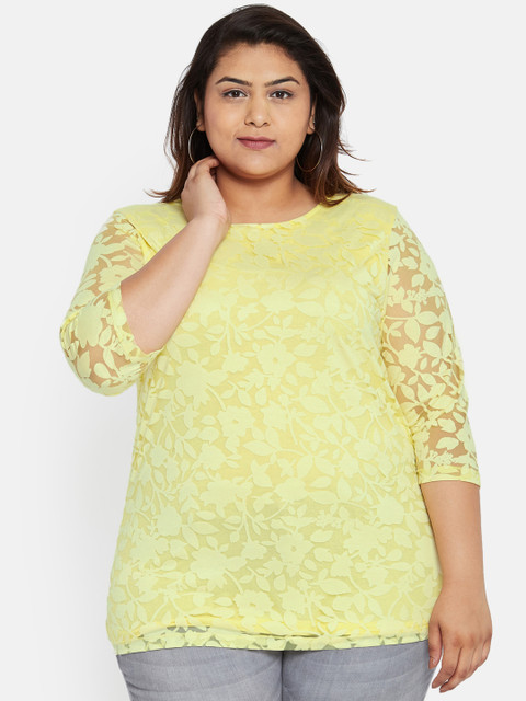 

aLL Plus Size Women Yellow Self Design Top
