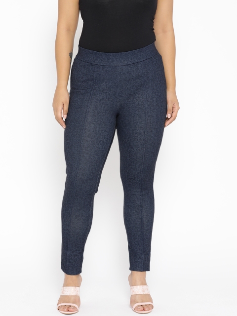 

aLL Plus Size Women Navy Blue Solid Treggings