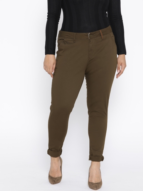 

aLL Plus Size Women Olive Green Regular Fit Solid Trousers