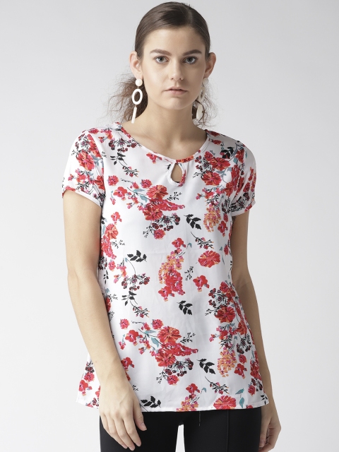 

U&F Women White & Red Printed Top