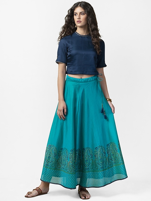 

Fabindia Women Blue Solid Top with Skirt