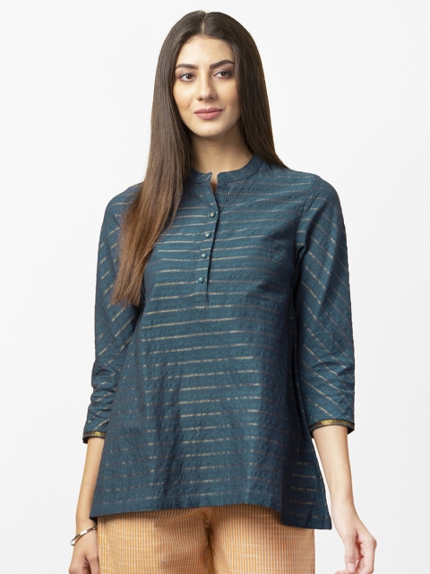 

Fabindia Women Teal Striped Top