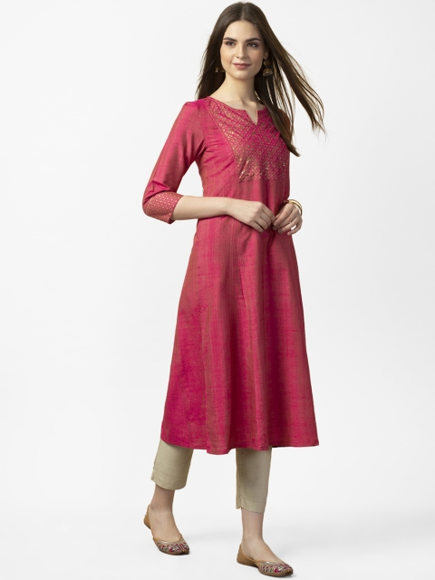 

Fabindia Women Pink Yoke Design A-Line Kurta