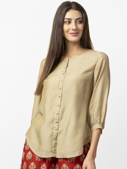 

Fabindia Women Beige Solid Top