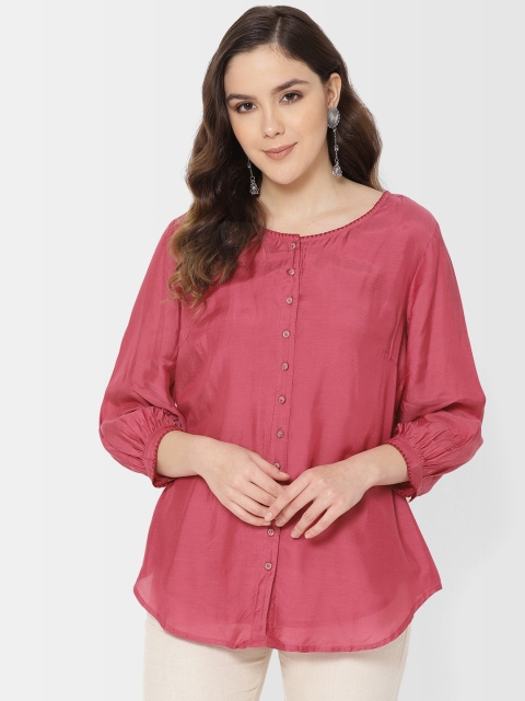

Fabindia Women Pink Solid Shirt Style Top