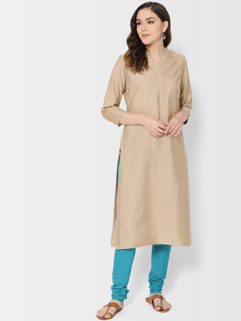

Fabindia Women Beige Solid Straight Kurta