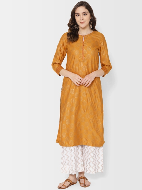 

Fabindia Women Mustard Yellow & Golden Printed Straight Kurta