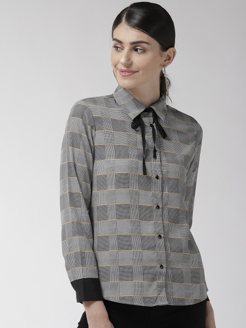 

Madame Women Black & Off-White Regular Fit Checked Casual Shirt