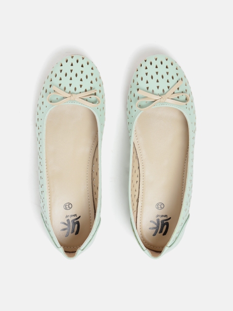 

YK Girls Sea Green Laser Cuts Ballerinas with Bow Detail