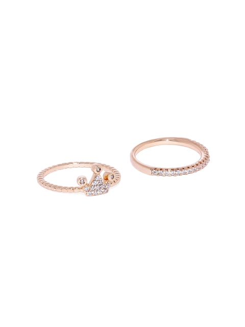 

ChicMela Women Set of 2 Rose-Gold Toned Finger Rings