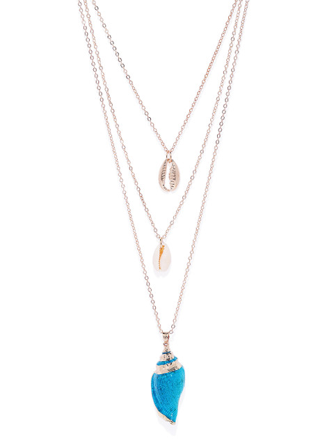 

ChicMela Gold-Toned Three Layered Blue Shell Necklace