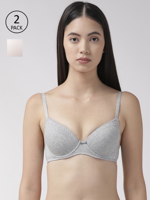 

Marks & Spencer Pack of 2 Underwired Lightly Padded T-shirt Bras T330387X, Grey melange