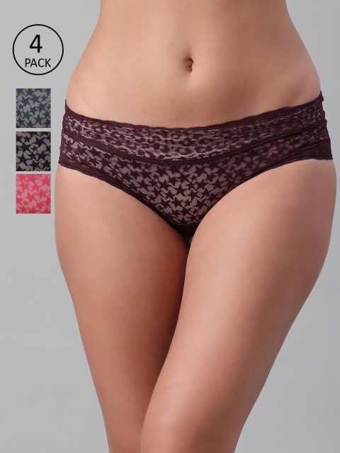 

Marks & Spencer Women Pack of 4 Lace Bikini Briefs T614781SAUTUMN MULTI, Burgundy