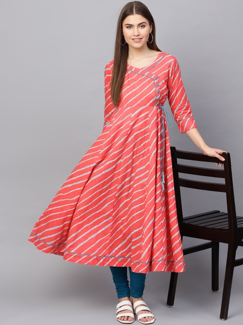 

Azira Women Pink & Blue Leheriya Printed Angrkha Anarkali Kurta