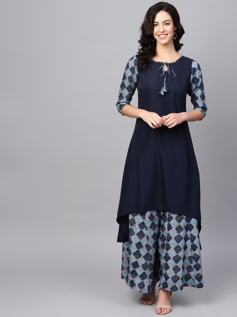 

Azira Women Navy Blue & Grey Solid Kurta with Palazzos