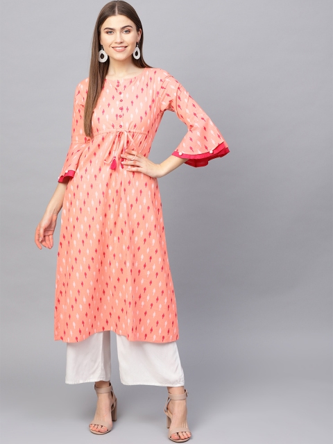 

Azira Women Peach-Coloured & Pink Printed Empire A-Line Kurta