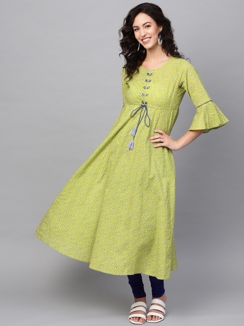 

Azira Women Lime Green & Blue Leheriya Print A-Line Kurta