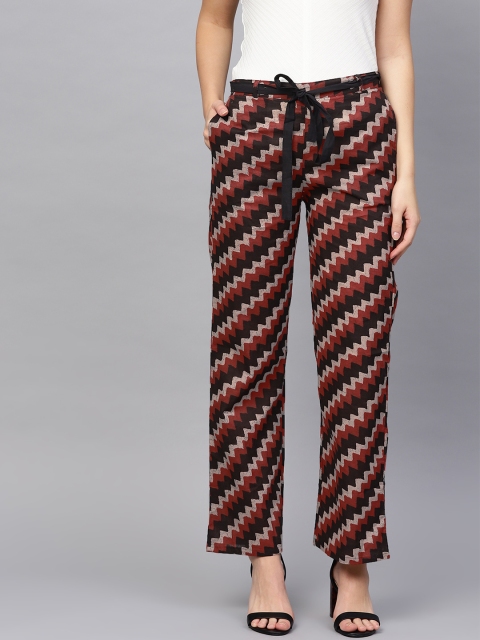 

Azira Women Black & Red Printed Straight Palazzos
