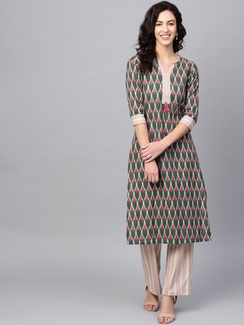 

Azira Women Green & Beige Printed Kurta with Palazzos