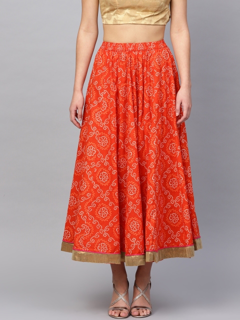 

Azira Women Orange & Off-White Printed Flared Maxi Skirt
